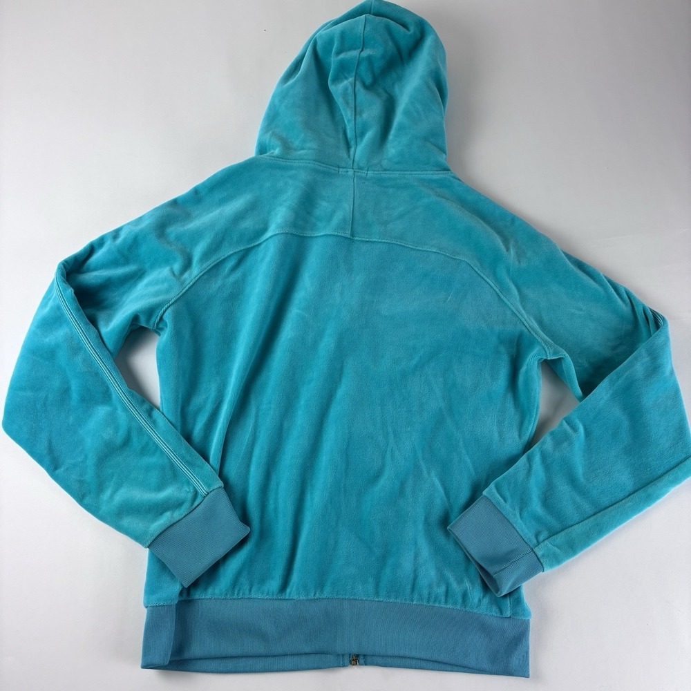 Juicy Couture Teal Velour Zip Up Hoodie Jacket Women's Medium Rhinestone Logo - Picture 4 of 12